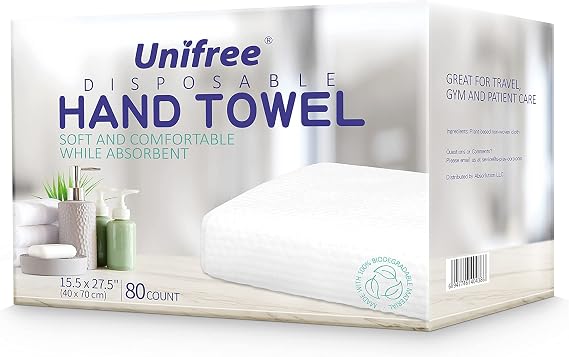 Unifree Disposable Hand Towels Camping Towel 80 Count, 4-Piece Packed, Large Size 27.5 by 55 inches (15.5x27.5) | Individually Packed
