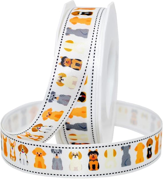 Morex Ribbon Precious Pets - Front and Back Dogs Ribbon, Satin, 7/8 inch by 20 Yards, White