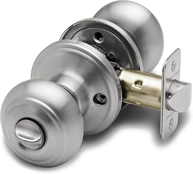 Copper Creek Colonial Privacy Interior Door Knob ANSI Grade-3 Certified, Modern Heavy Duty Handle, Easy Install and Reversible for Bedroom, Bathroom and Closets Satin Stainless (1 Pack)