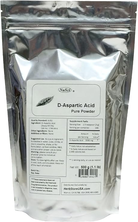 Pure D-Aspartic Acid (DAA) Powder AJI Quality Standard (500 Grams (1.1 lb))