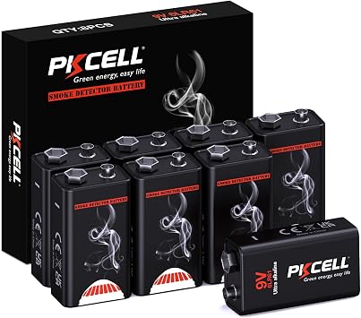 PKCELL Smoke Alarms Battery, 9V Maximum Power Dry Battery - Ultra Long-Lasting 9V Batteries for Smoke Detector 9V 6LR61 Alkaline