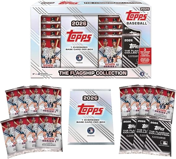 2026 Topps Baseball Series 1 Collection Box 1 Oversized Base Card per Box + 3 Exclusive 5-Card Flagship Collection Packs