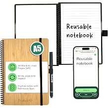 Bambook Classic - Reusable Notebook - Luxurious Bamboo Hardcover - A5 - Blank & Lined - Rewritable, Dry Erase, Whiteboard, Erasable - Free Pen Scan App