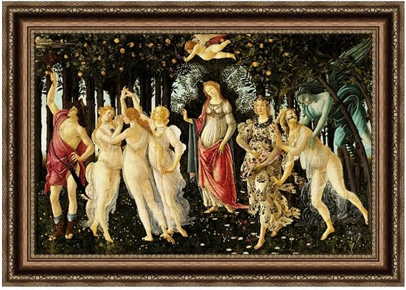 INVIN ART Framed Canvas Art Giclee Print La Primavera Allegory of Spring 1482 by Sandro Botticelli Wall Art Living Room Home Office Decorations(Vintage Embossed Gold Frame,24"x32")