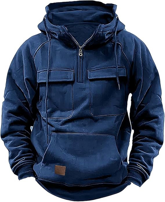 Mens Tactical Sweatshirt Quarter Zip Cargo Pullover Hoodies Vintage Workout Clothes Outdoor Winter Jackets