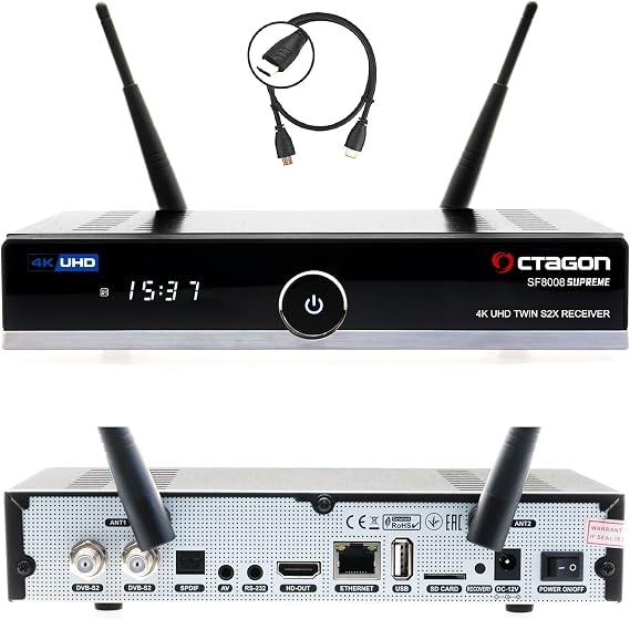 Octagon SF8008 UHD 4K Supreme Twin Sat Receiver 2X DVB-S2X Tuner E2 Linux & Define OS mit Aufnahmefunktion M.2 M Key Gigabit LAN Bluetooth Kartenleser Sat to IP Multistream WiFi WLAN
