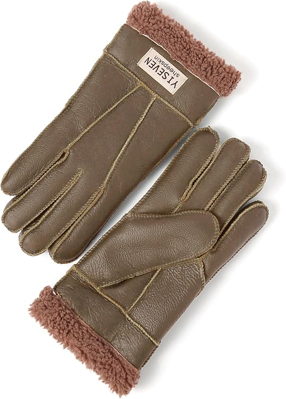 YISEVEN Women's Winter Sheepskin Shearling Leather Gloves Wool Cuffs
