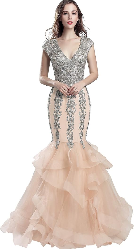 Sarahbridal Women's V-Neck and V-Back Prom Evening Dresses Sequin Formal Mermaid Pageants Party Gowns