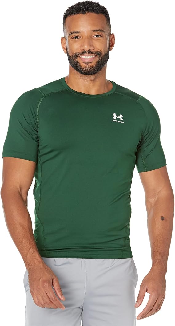 Under Armour Men's HeatGear Compression Short-Sleeve T-Shirt, Forest Green (301) / White, 3XL