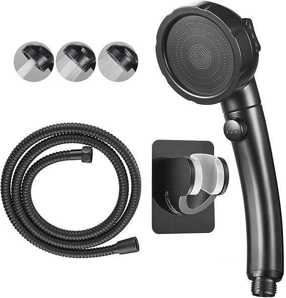 RV & Camper High Pressure Handheld Shower Head with Pause Button | 3 Spray Modes with ON/OFF Switch, Detachable Dog Shower Attachment, Pet Shower Wand with Bracket & Hose, Matte Black