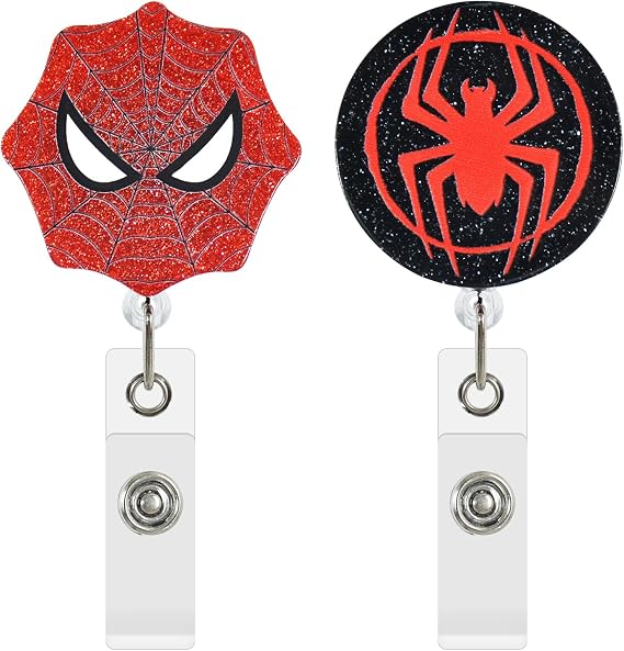 2 Pack Retractable ID Badge Holder Reels Cute Black Red Spider