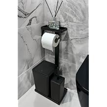 3'ü 1 Arada Banyo Seti Tuvalet Kağıtlık, Çöp Kovası Ve Tuvalet Fırça Takımı (Mat Siyah)