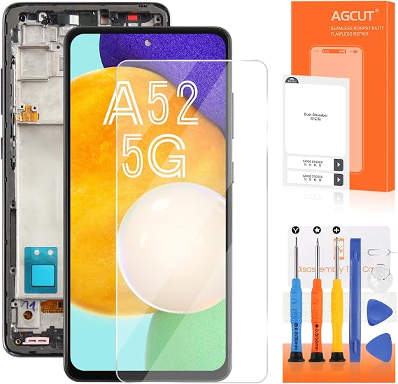 AGCUT LCD Display for Samsung A52 5G LCD Screen for Samsung Galaxy A52 5G SM-A526B SM-A526U 6.5 Inch Screen Replacement Touchscreen Digitizer Assembly with Repair (Black with Frame Incell)