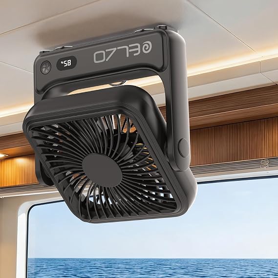 ELZO Magnetic Travel Fan Cruise Approved Fan, 5000mAh Rechargeable Portable | 4-Speed Quiet Operation with Hook for Cruise Ship Cabin Cruise Essentials 2026 for Ceiling & Wall (Black)