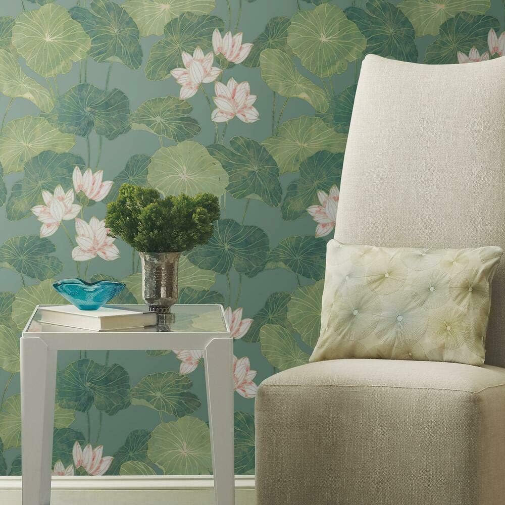 RoomMates RMK11436WP Blue Green Lily Pad Peel and Paste Wallpaper