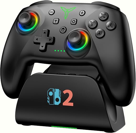 Fanxieast Wireless Bluetooth Switch 2 Controller with Charging Dock,Programmable 1000mAh Game Controller No Drift No Deadzone,RGB Lightning Pro Controller Compatible with Switch/Lite/OLED