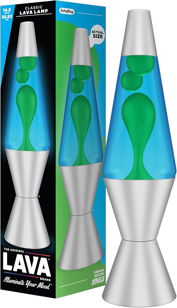 Lava Lamp 2124, Green Wax, Blue Liquid, Silver Base and Cap, Original 14.5 inch LAVA® Motion Lamp to Illuminate Your Mood [Energy Class G]