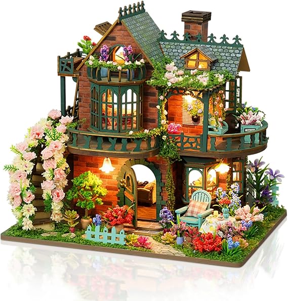 GXNRHG DIY Miniature House Kits, Mini Dollhouse with LED, Wooden Crafts for Adults Teen to Building, Birthday (Elfin Garden)