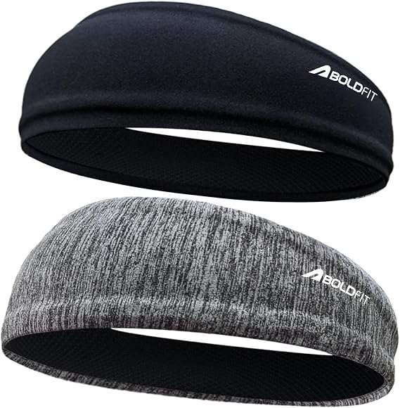 Boldfit Stylish Headbands for Men and Women - Grey and Black Gym Workout Headbands for Long Hair - Comfortable Sweatbands for Yoga, Running, Cycling, Football (Universal Size)