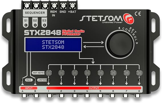 Stetsom STX 2848 PRO - DSP Crossover & Equalizer 8 Channel Full Digital Signal Processor (Sequencer) 2.8, Audio Processor, Limiter, Sequencer, 2 RCA Input, Full Digital Signal Audio