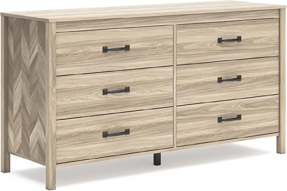 Signature Design by Ashley Battelle 6 Drawer Bedroom Dresser, Light Oak