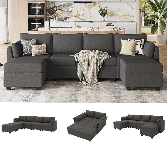 Weture Modular Sectional Sofa with Storage, U Shaped Sectional Couch for Living Room, Convertible Modular Sofa Couch with Ottomans, High Supportive & Soft Sponge, 6 Seat, Darkgrey