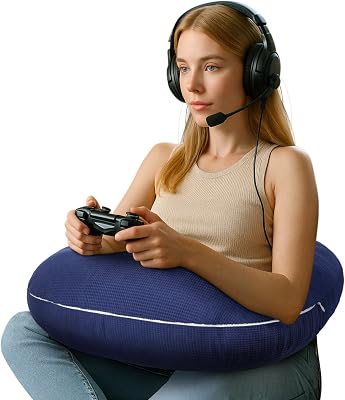 Reading Pillow for Gaming, Gaming Pillow Support Pillow for Bed & Sofa, Lap Desk Pillow for Sitting - Reduces Arm Pain & Fatigue During, Reading, Working & Crocheting Navy