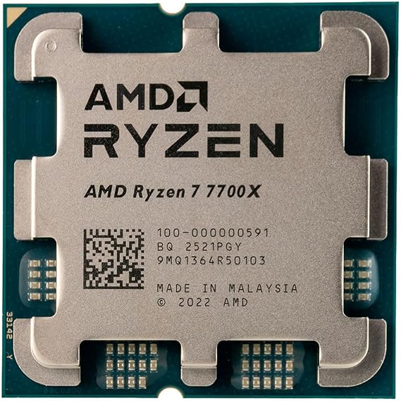 AMD Ryzen 7 7700X 8-Core Tray CPU (4.5 to 5.4 GHz 16-Threaded AM5 Desktop 105-148W Processor that outperforms Intel i9-12900, Ryzen 5 9600X & Ryzen 7 8700G in Pass Mark)
