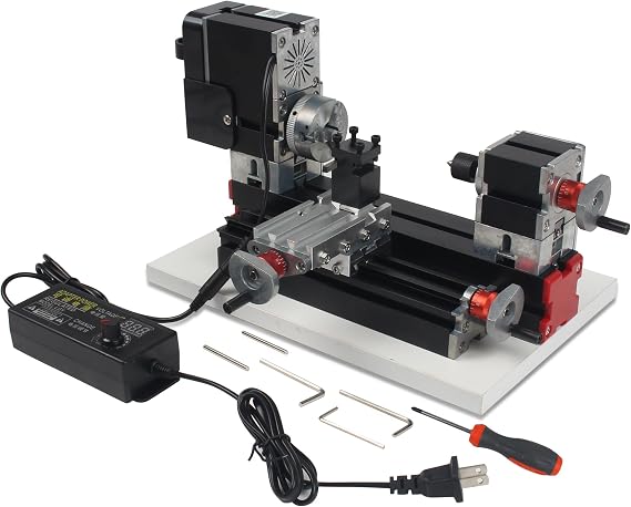 CNCTOPBAOS 60W Mini Lathe 12000rpm,All-Metal Power Micro Lathe Machine Tool for Hobbyist Woodworking Craft,Miniature Rotating Lathe with 3 Jaw Chuck 100240V
