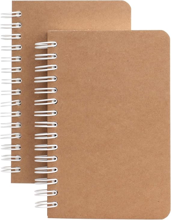 Kraft Cover Lay Flat Spiral Notebooks - Two Pack - 3.5" x 5.5" - 180 Ruled Pages - 90 Sheets - Easy to Carry