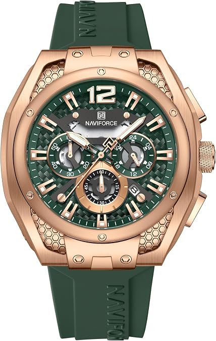 NAVIFORCE Mens Square Watches,Chronograph Analog Calendar Wrist Watch,Quartz Waterproof Watches for Men,Silicone Band