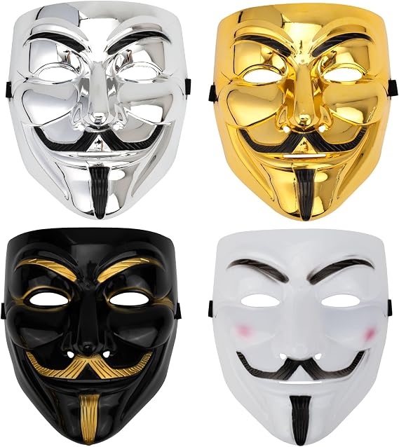 4 Pack V for Vendetta Mask Guy Fawkes Mask Quality Anonymous for Halloween Costume Cosplay Party