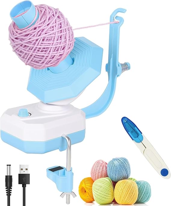 Electric Yarn Ball Winder,Yarn Winder Electric,Large Automatic Winder for Crocheting, Spinner Roller Stepless Speed,Yarn Cake Winder for Knitting Enthusiast-Blue
