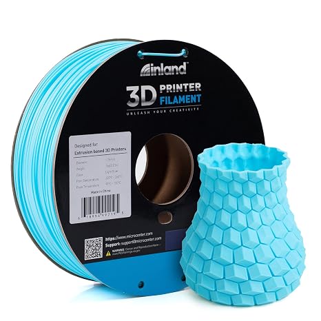 INLAND ABS Filament 1.75mm 3D Printing Filament, Dimensional Accuracy +/- 0.03 mm - 1kg Cardboard Spool (2.2 lbs) - Heat Resistant Light Blue ABS Filament