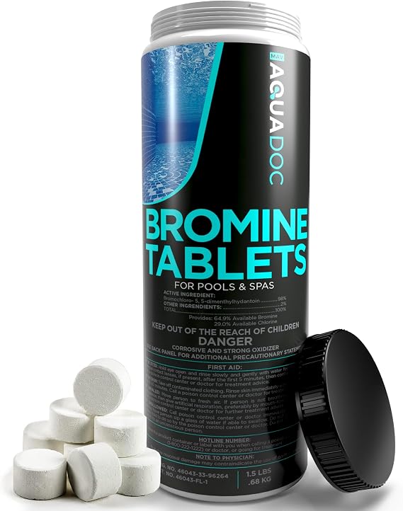 AquaDoc Bromine Tablets for Spas & Hot Tubs - 1 Inch Sanitizer Tabs, 1.5 lb