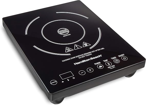 Hamilton Beach Portable Single Induction Cooktop With Fast Heating Mode | Countertop Burner Hot Plate | 1800 Watts | 10 Temperature Settings From 180F-450F | Up To 10" Diameter Pans | Black