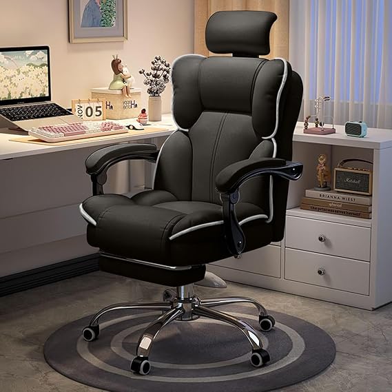 Office Chair with Headrest High Back Executive Desk Chair with Leg Rest Ergomomic Lumbar Support Computer Gaming Chairs for Home Office, White