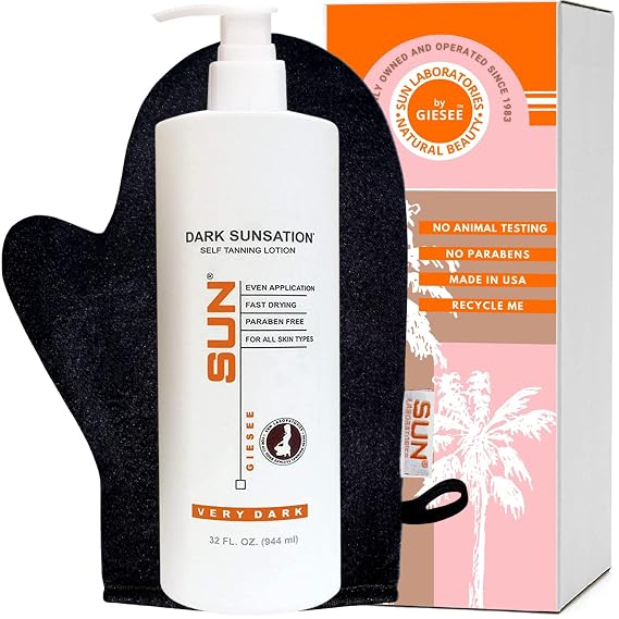 Sun Laboratories By Giesee Dark Sunsation Self Tanner Lotion With Tanning Mitt Very Dark Sunless Self Tanning Lotion, Instant Organic Sun Self Tanner, Self Tanning Lotion, Tanning Mitt Included
