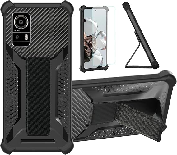 bojioderf Case Compatible for Agm H6 Phone Case Cover [with Tempered Glass Screen Protector] Hybrid Case [Folding Support Magnetic] [Frosted Anti-Fingerprint] Black