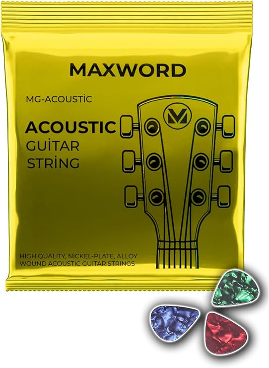 Maxword GT-Acoustic Kaliteli Akustik Gitar Teli 1 Takım Set (Pena Hediye)