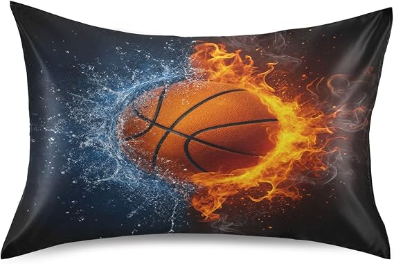 Basketball Satin Pillowcase for Hair and Skin Silk Pillowcase - Satin Pillow Covers with Envelope Closure, Standard Size(20x26 inches)