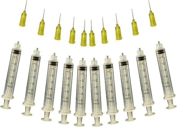 Creative Hobbies Glue Applicator Syringe for Flatback Rhinestones & Hobby Crafts, 5 Ml with 20 Gauge Yellow Precision Tip - Value Pack of 10