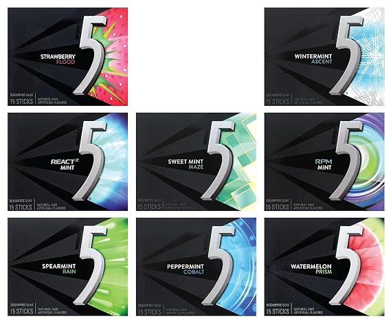 Generic 5 Gum Chewing Gum 5 Calories Sugar-Free Assorted Flavor (6 Pack) 15 Sticks Per Pack Get 6 Out of 8 Flavors