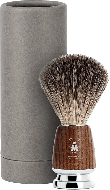 MÜHLE Rytmo Shaving Brush - Pure Badger Hair Shaving Brush - Steamed Ash Handle and Metal Accents