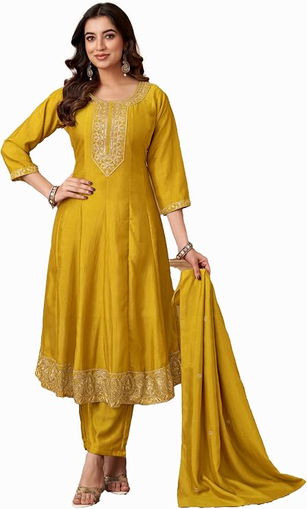 Women's Roman Silk Embroidered Stitched Salwar Kameez Pakistani Anarkali Suit Set (Kaveri-Maroon)
