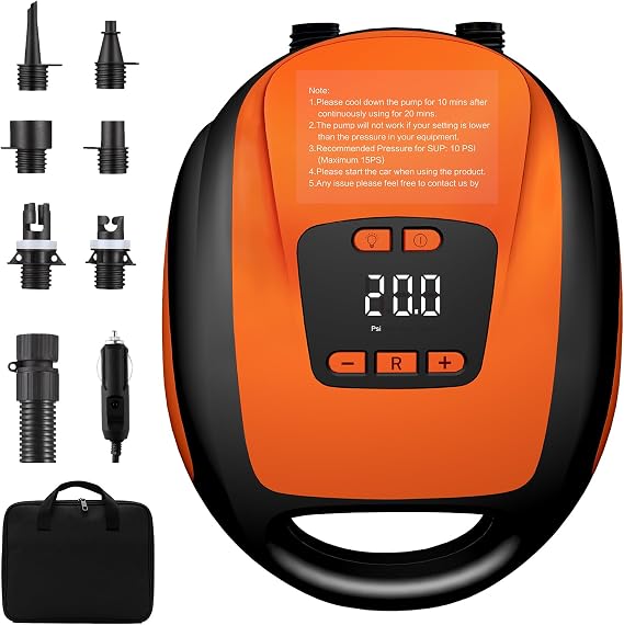 Sup Electric Pump,20psi Electric Paddle Board Pump with 5 Nozzles