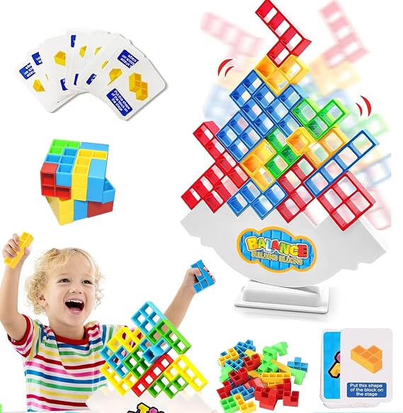 Winnsell Tetra Tower Balance Game,Tower Balance Building Toy Parent-Child Interactive Toy Balancing Stacking Toys Montessori Toy Gift for Kids Adults (48Pcs)