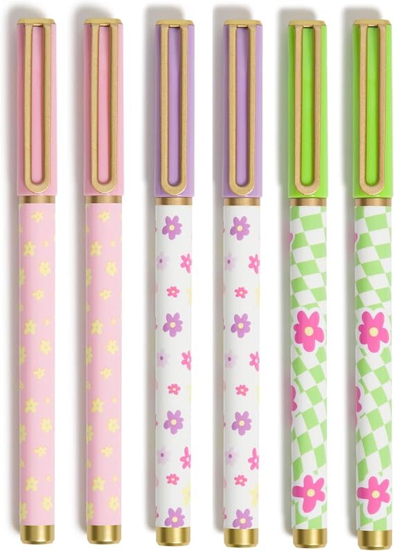 U Brands Catalina Felt Tip Pens, Medium Point, 6 Count, 70's Floral Check