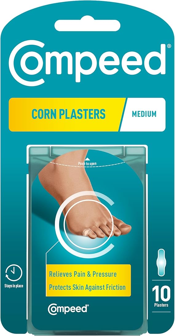 Compeed Corn Medium Size Plasters, 10 Hydrocolloid Plasters, Foot Care, Fast Natural Corn Removal, Dimensions: 1.7 cm x 6.0 cm