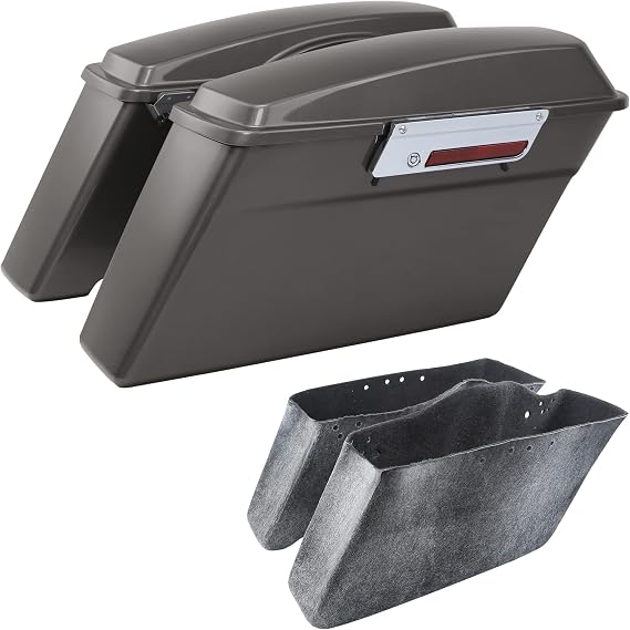 SLMOTO Hard Saddlebags Saddle Bags Trunk W/Chrome Latches For Harley Touring Road King Road Glide Street Glide Electra Glide 1994-2013 Pewter Pearl Motorcycle ABS